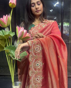 Pure Kanchi Tissue Saree with Zardozi Handwork