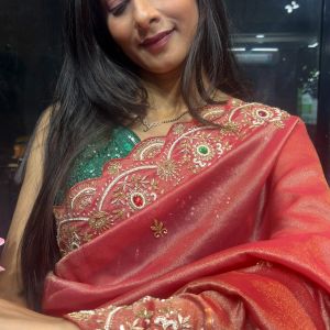 Pure Kanchi Tissue Saree with Zardozi Handwork