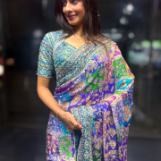 Celebrity Inspired Multicolor Crepe Printed Designer Saree