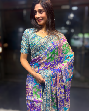 Celebrity Inspired Multicolor Crepe Printed Designer Saree