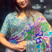 Celebrity Inspired Multicolor Crepe Printed Designer Saree
