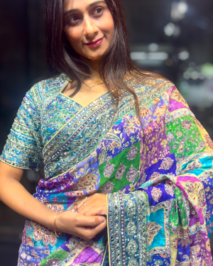 Celebrity Inspired Multicolor Crepe Printed Designer Saree