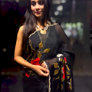 Black Floral Applique Designer Saree