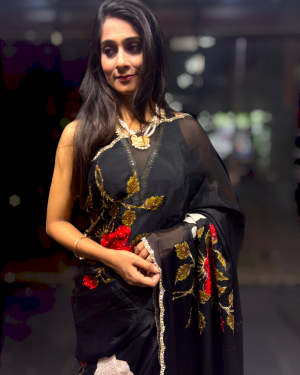 Black Floral Applique Designer Saree