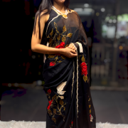 Black Floral Applique Designer Saree