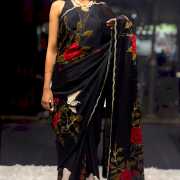Black Floral Applique Designer Saree