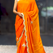 Orange Shaded Applique Work Designer Saree