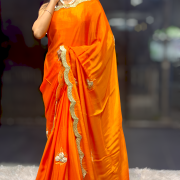 Orange Shaded Applique Work Designer Saree
