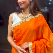 Orange Shaded Applique Work Designer Saree
