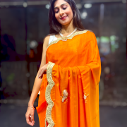 Orange Shaded Applique Work Designer Saree