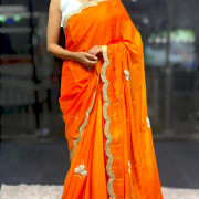 Orange Shaded Applique Work Designer Saree