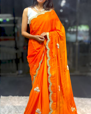 Orange Shaded Applique Work Designer Saree