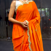 Orange Shaded Applique Work Designer Saree