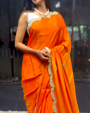 Orange Shaded Applique Work Designer Saree