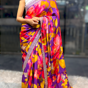Wine Color Floral Digital Printed Saree