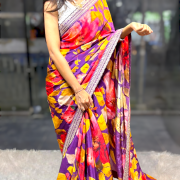 Wine Color Floral Digital Printed Saree