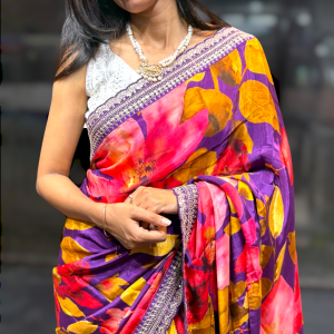 Wine Color Floral Digital Printed Saree