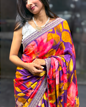 Wine Color Floral Digital Printed Saree