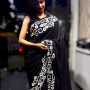 Black Crape Saree with Geometrical Border