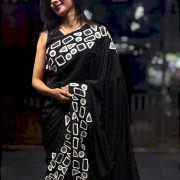 Black Crape Saree with Geometrical Border