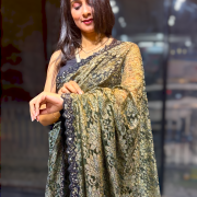 Antique Black Color Chantilly Lace Saree