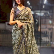 Antique Black Color Chantilly Lace Saree