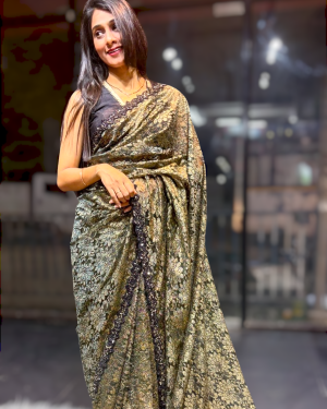 Antique Black Color Chantilly Lace Saree