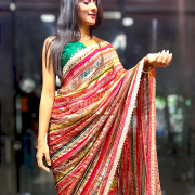 Golden Strip Multicolored Printed Georgette Sareee