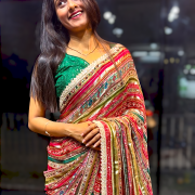 Golden Strip Multicolored Printed Georgette Sareee