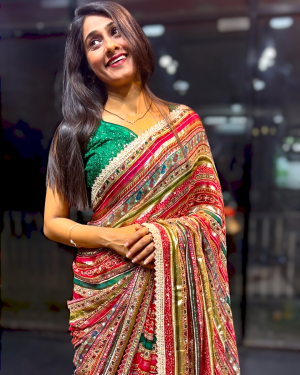 Golden Strip Multicolored Printed Georgette Sareee