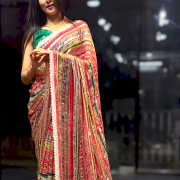 Golden Strip Multicolored Printed Georgette Sareee