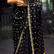 Black Chinnon with 2D Contrast Color Pallu