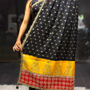 Black Chinnon with 2D Contrast Color Pallu