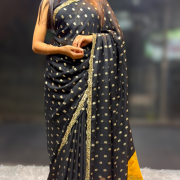 Black Chinnon with 2D Contrast Color Pallu
