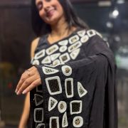 Black Crape Saree with Geometrical Border