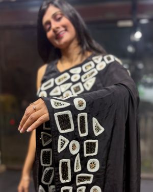 Black Crape Saree with Geometrical Border