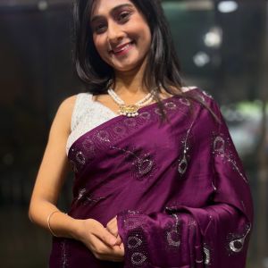 Pure Sartin Stone work Saree