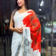 Floral Printed Chinnon handwork Saree