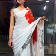 Floral Printed Chinnon handwork Saree
