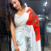 Floral Printed Chinnon handwork Saree