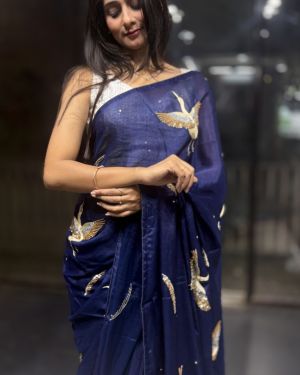 Chinnon Georgette with Flamingo Handwork Saree