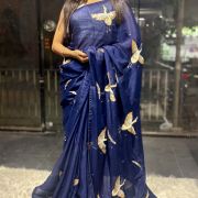 Chinnon Georgette with Flamingo Handwork Saree