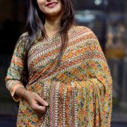 Celebrity Inspired Multicoloured Crepe Georgette Saree