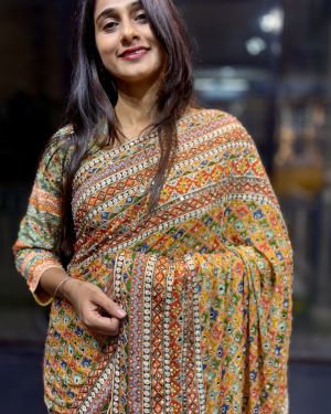 Celebrity Inspired Multicoloured Crepe Georgette Saree