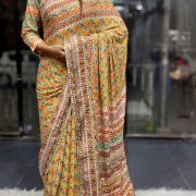Celebrity Inspired Multicoloured Crepe Georgette Saree