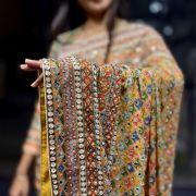 Celebrity Inspired Multicoloured Crepe Georgette Saree