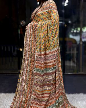 Celebrity Inspired Multicoloured Crepe Georgette Saree