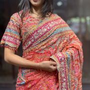 Celebrity Inspired Multicolored Crepe Georgette Saree
