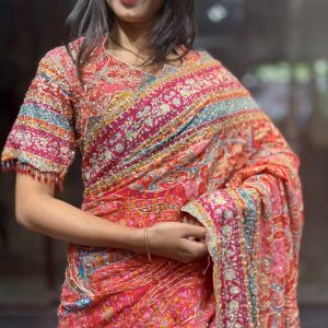Celebrity Inspired Multicolored Crepe Georgette Saree