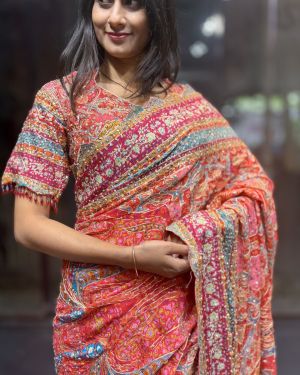 Celebrity Inspired Multicolored Crepe Georgette Saree